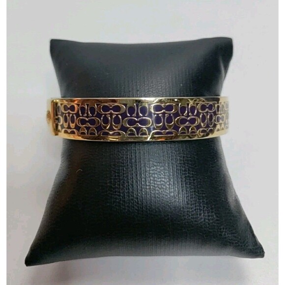 Coach Gold Tone & Black Signature C Statement Bangle Bracelet - Picture 1 of 4